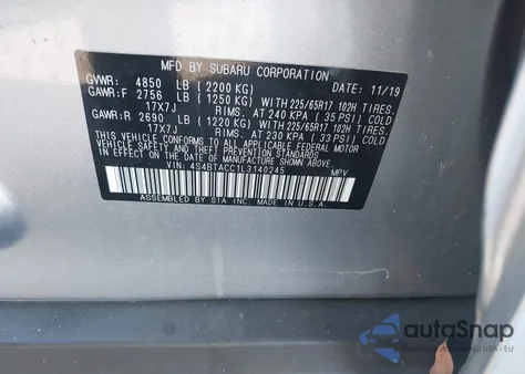 2020 Subaru Outback Premium from USA, damaged, VIN 4S4BTACC1L3140245